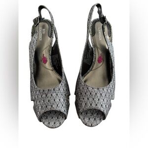 Ros Hommerson Black and Silver Peep Toe Heels